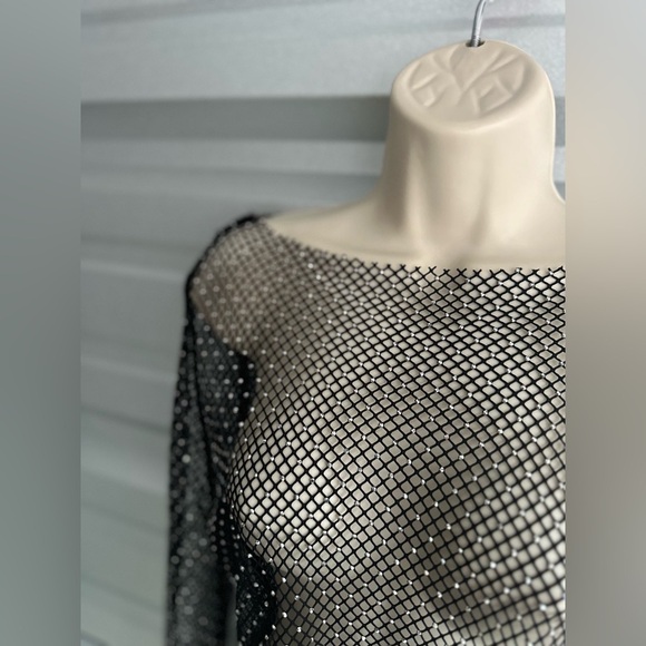 Mesh Black Sequin Long Sleeve Festival Top One Size - Picture 8 of 11